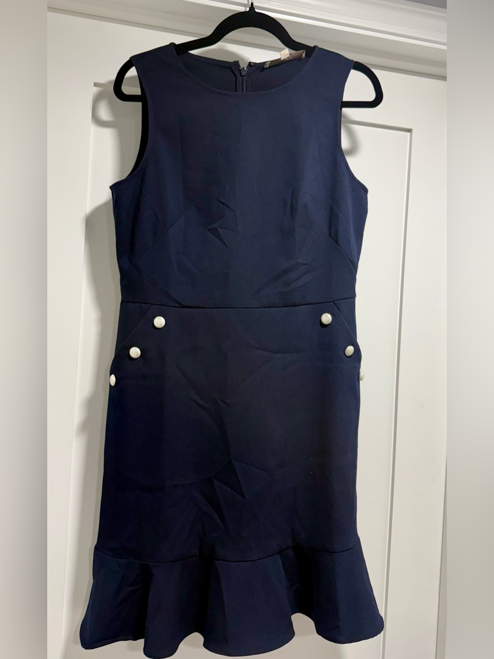 LOFT Navy Sleeveless Dress with Buttons